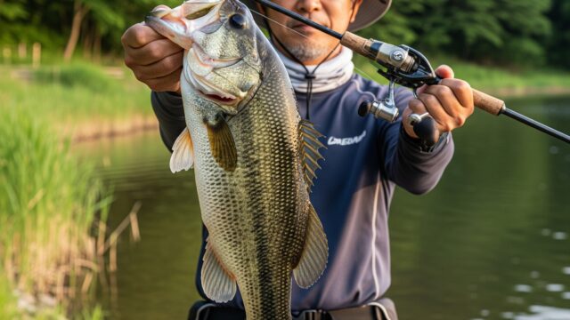 池のバス釣り